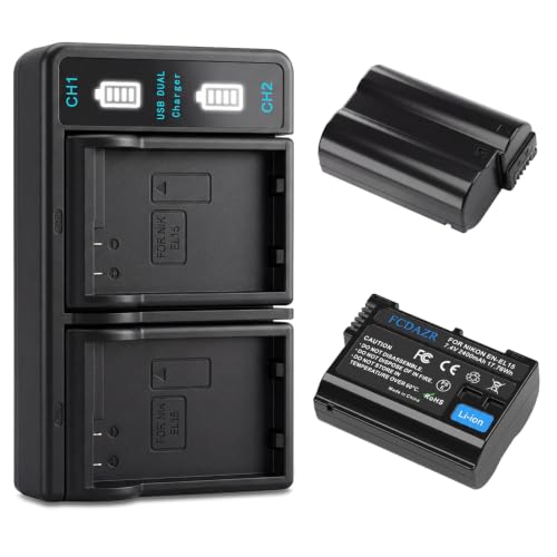 FCDAZR EN-EL15 EN-EL15C Batteries (2 Pack) and USB Dual Charger for Nikon ZF Z6 Z7 Z8 D7500 D7000 D7100 D7200 D500 D600 D610 D750 D780 D800 D810 D800E D810A D850 Cameras