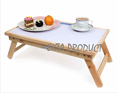 Image of Wooden Folding Laptop Table White Color- Whiteboard for Home /Work place /Foldable and Portable /Multi-Purpose Laptop Table /Study Table /Bed Table /Adjustable /Breakfast in Bed Table