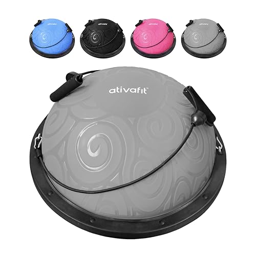 Image of ATIVAFIT Balance Ball Trainer - Half Exercise Ball with Inflation Pump & Resistance Bands - Anti-Burst PVC Stability Trainer for Home Gym, Yoga, Core Training - 660 lbs Capacity