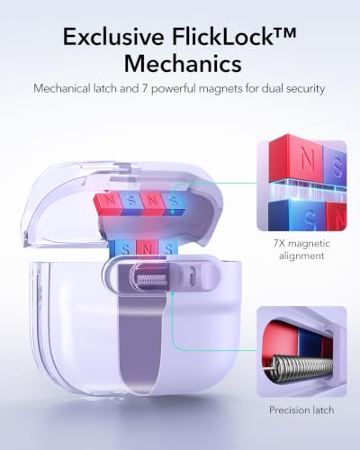 Image of ESR for AirPods 4 Case, Compatible with AirPods 4 Generation Case (2024)(USB-C), MagSafe Compatible, Magnetic Lid Lock, Drop-Proof Protection Cover with Lanyard, Pulse Series, Purple