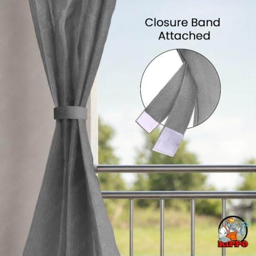Image of HIPPO HDPE Coated Waterproof Outdoor Balcony Curtain 260 GSM - Rain, Sun & Dust Protection Light Filtering Curtains for Home, Garden, Veranda & Hotel (4 Feet X 7.5 Feet, 2IN1 Pebble-Grey, 1 PC)