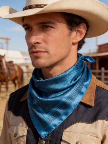 Image of 35 inch Men's Large Square Jacquard Scarf - Cowboy Wild Rugged Style, With Gift Packed