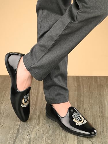 Image of San Frissco Men's Loafers Ethnic Embroidered Casual Slip On Shoes Soft Cushioned Footbed Insole with TPR Sole Stylish Lightweight Comfortable Fit Perfect for Party, Events and Weddings