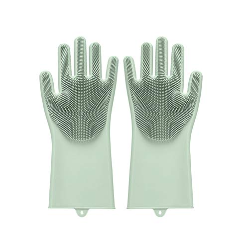 Preisvergleich Produktbild SHUHAO Silikon-Handschuhe, Wiederverwendbares Silikon Abwasch Handschuhe, Gummi-Scrubbing Handschuhe Hitzebeständig Wash Reinigung Handschuhe Für Küche Badezimmer Reinigung Haustier-Haar,Grün