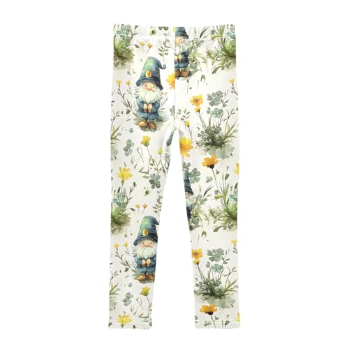 Spring Gnome Green Leaves Girls Leggings Soft Stretch Workout Yoga Dance Pants for Kids Casual Tights2