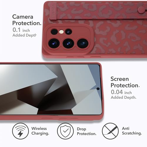 Image of Compatible with Samsung Galaxy S25 Ultra Case with Strap Wrist | Cheetah Print Shockproof Soft TPU Protective Cover for Women Girls, Slim Anti Scratch Case 6.9 Inch, Wine Red