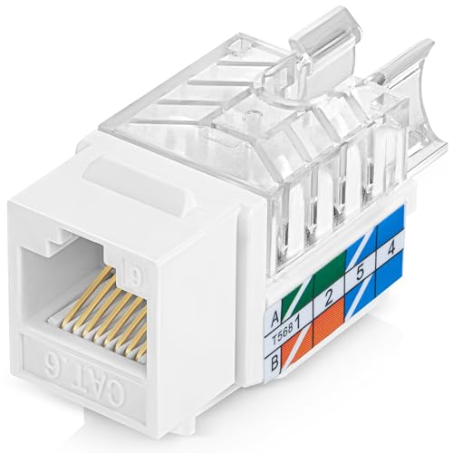 Everest 45° Angled RJ45 Cat6 Keystone Jacks 20-Pack in White - Slim Profile Female RJ45 Connectors - Cat 6 Keystone Jack - Compatible with 45° Angled Speed Termination Tool - 45Term (B0BL3GS7ZY)