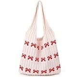 hatisan Crochet Bags for Women Summer Beach Tote Bag Aesthetic Tote Bag Hippie Bag Knit Bag (Red-A)