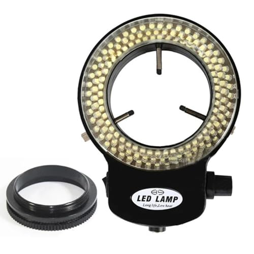 顕微鏡キット ホワイト/ブラック 調節可能 6500K 5500K 144 LED リングライト 照明ランプ 産業用ステレオ顕微鏡用 顕微鏡レンズアダプター(Black shell 6500K)