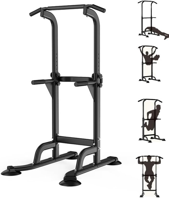 Power Tower Pull Up Bar Station, Free Standing Workout Dip Station, Heavy Duty Chin Up Bar Squat Rack, Height Adjustable Strength Training Fitness Equipment for Home Gym, 300LBS Capacity