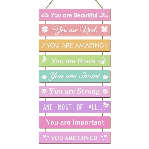 Image of UBTKEY Girls Room Wall Decor, Set of 9 Pieces Wall Decor for Girls Bedroom Teen Girl, Inspirational Wall Art Hanging Plaque for Kids Baby Girl Nursery Wall Decortaions