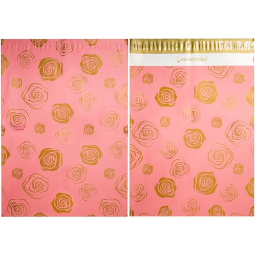 Image of Inspired Mailers - Poly Mailers 14.5x19 - Gold Roses Deluxe - Choose from 6x9, 10x13 and 14.5x19 Sizes - 3.15mil Unpadded Mailing Bags (14.5x19, 50 Pack)
