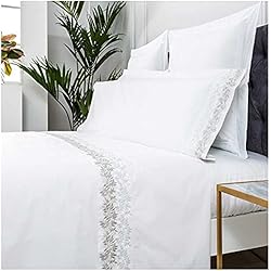 Colchas De Hilo Para Cama COTTON ARTean Juego de sabanas Bordadas Algodón 100%. Percal 200 Hilos. Modelo ZUYANA II. Color Blanco. Cama de 150 x 190/200