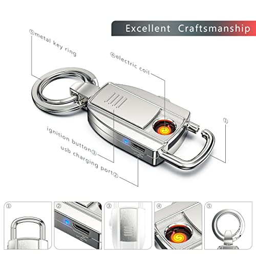 Encendedor USB eléctrico con llavero plateado miniatura 5
