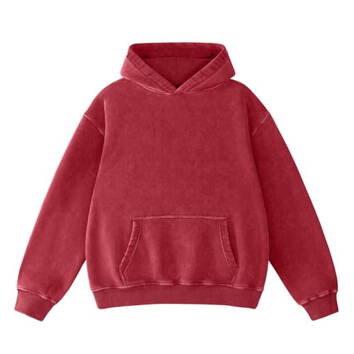 Dnzzs Acid Wash Hoodie Super Soft Sweatshirt for Mens Pullover Oversized Men's Fashion Hoodies & Sweatshirts Vintage Streetwear Red