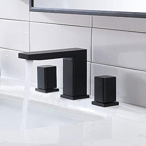 VCCUCINE Contemporary 3 Holes 2 Handles Solid Brass Matte Black Widespread Bathroom Faucet, Lavatory Sink Faucet With Hoses Cover