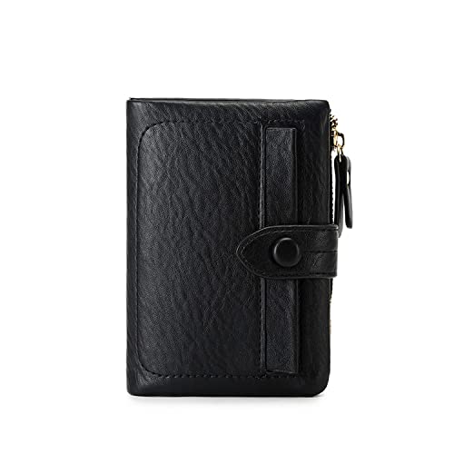 Small Genuine Leather Wallet for Women Trifold/Bifold RFID Blocking with Zipper Coin Pocket Black (Black)2
