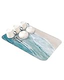 Tapetes de secado de platos de playa de verano para encimera de cocina/baño/fregadero, tapete absorbente de secado de botellas costero oceánico, tapete escurridor de platos beige aguamarina