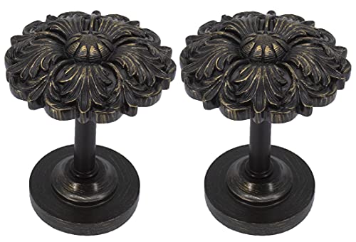 MERIVILLE Set of 2 Fleur Window Drapery Medallion Holdbacks, Curtain Tiebacks, Wall Hook, Tassel Holder, Bronze with Gold