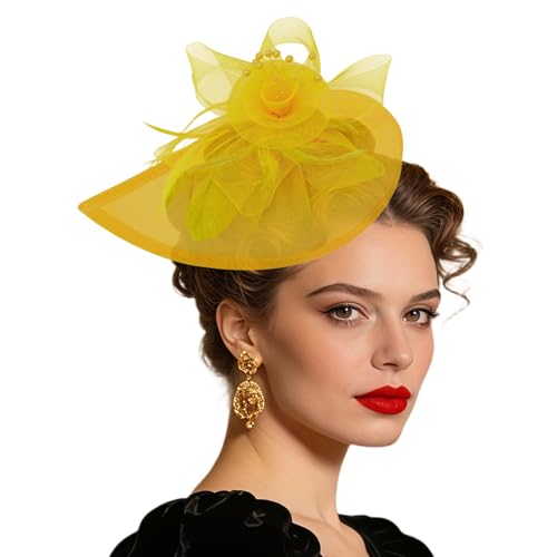 Kentucky Womens Fascinator Hats Tea Party Hat for Cocktail (02 Yellow)