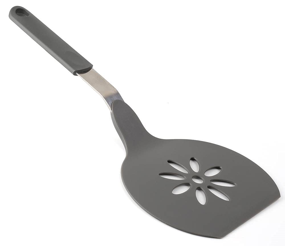 Homi Styles Jumbo Nylon Pancake Spatula | Wide Spatulas Non-Stick Slotted Blade Floral Cut-Out Design - Great for Pancake Flipper, Egg Pancake Turner | 15 x 6.5 Inches extra Large Spatula Gray (Grey)