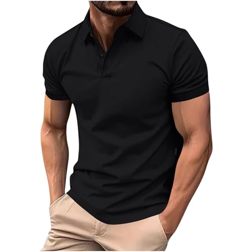 Mens Golf Henley T-Shirts Summer Short Sleeve Lapel Collar Muscle Tees Stretch Soft Quick Dry Button Bussiess Work Tops - Main Image