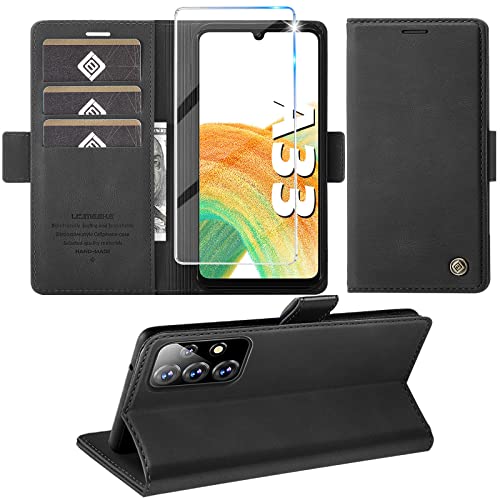 Handyhülle für Samsung Galaxy A33 5G Hülle mit Schutzfolie, Standfunktion Kartenfach Wallet Premium Leder Schutzhülle für Samsung A33 5G Flip Case Klapphülle 6.4\" Zoll