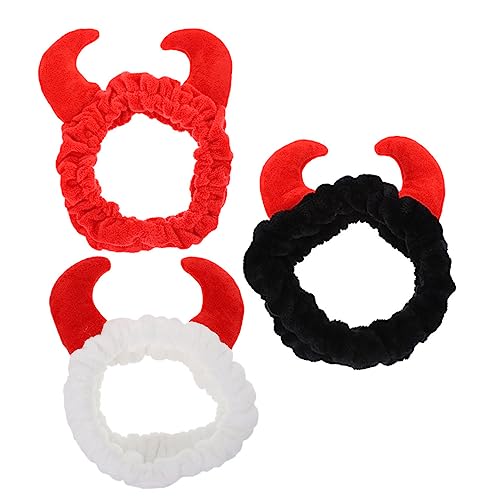 DECORNIJIA 3個牛角デザイン洗顔用ヘアバンド リユーザブル ケアヘッドバンド
