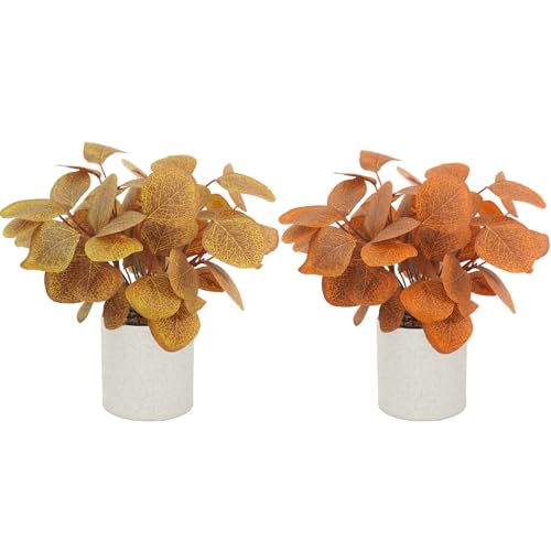 2 Pcs Artificial Fall Flowers Autumn Mini Plants with Vase Fake P...