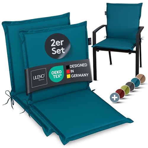 LILENO HOME Gartenstuhl Auflagen [2er Set - Niedriglehner] in Petrol - Bequeme Liegen als Sitzauflagen für Gartenmöbel - Stuhlkissen für Gartenstühle und Klappstühle MIA