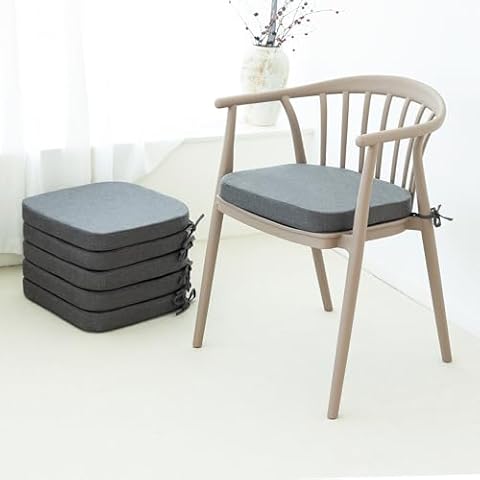 C-Hopetree Indoor Outdoor Dining Chair Cushions with Ties, Seat Pads for Kitchen with Washable Cover and Non-Slip Bottom, High-Resilient Foam, Waterproof, 17" x 16" x 2", Dark Grey, Set of 6 Cover