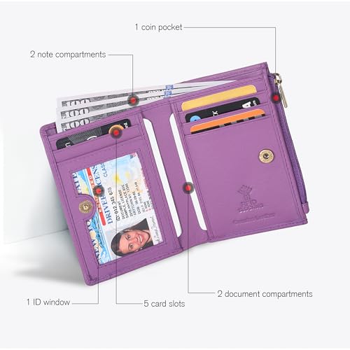 Image of Oak Leathers Leather Wallet For Women - Small RFID Coin Purse Credit Card & ID Holder for Ladies, Gift for Women's, Bifold Wallets (Nappa Lilla)