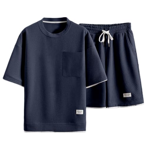 Survêtement gaufré pour homme ensemble 2 pièces t-shirt short pyjama été