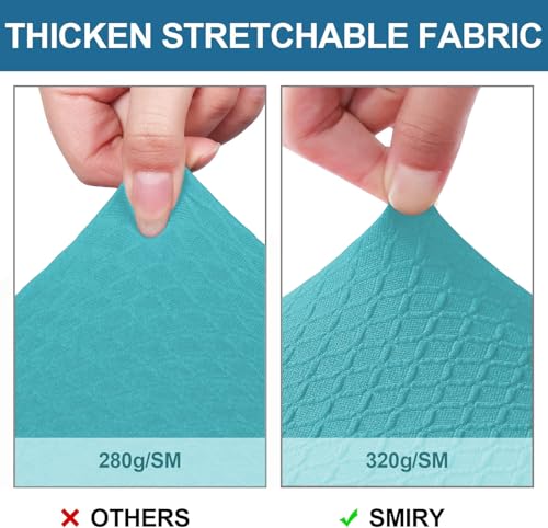 Image of Smiry Waterproof Seat Covers for Dining Room Chairs, No Rear Covers | Stretch Jacquard Removable Washable Chair Seat Slipcovers Protector, Set of 8, Aqua