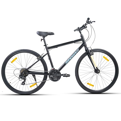 Image of ROADGIANT Retro 700 C | Hy-Bird City Bike | Steel Alloy Frame Bicycle | V- Brakes | 21 Speed Shimano | Rigid Fork | Unisex Bike |for All-Terrain Riding (Matt Black)