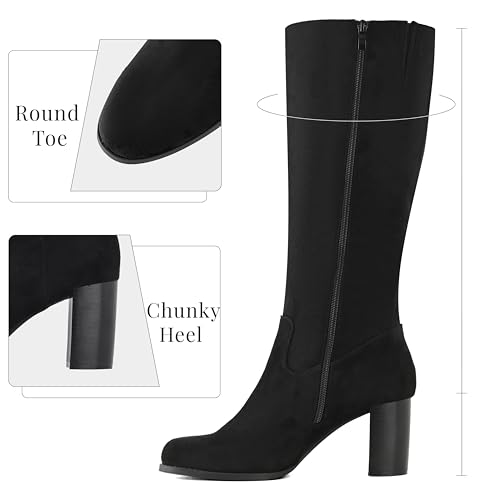 Knee High Boots for Women Chunky Heel Round Toe Stretchy Fashion Fall and Winter Comfortable Boots with Side Zip2