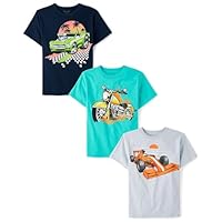 The Children's Place,Boys,Vehicle Short Sleeve Graphic T-Shirts,Multipacks,Racecar/Beach Car/Motorcycle 3-Pack,Small