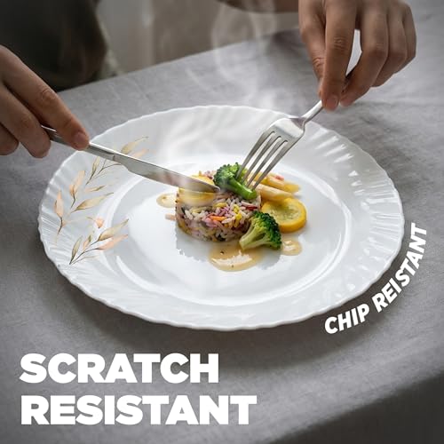 Image of Treo by Milton Opalware Aurelia Selene Dinner Set of 33 | Serving for 6 | Microwave & Dishwasher Safe | Bone-Ash Free | Tempered Toughness | Plates, Bowls, Spoons | Crockery Set for Dining & Gifting