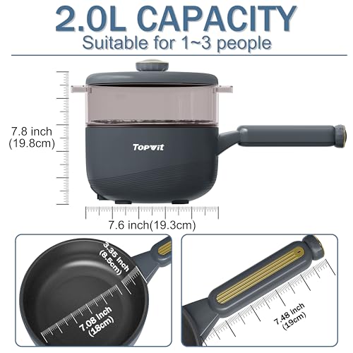TOPWIT 2L Hot Pot Electric with Steamer, Non-Stick Portable Ramen Cooker by TopWit - Image 3