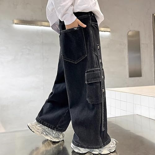 Girls Boys High Waisted Cargo Jeans Kids Straight Wide Leg Stretch Baggy Vintage Trousers Jean Y2K Casual Loose Denim Pants3