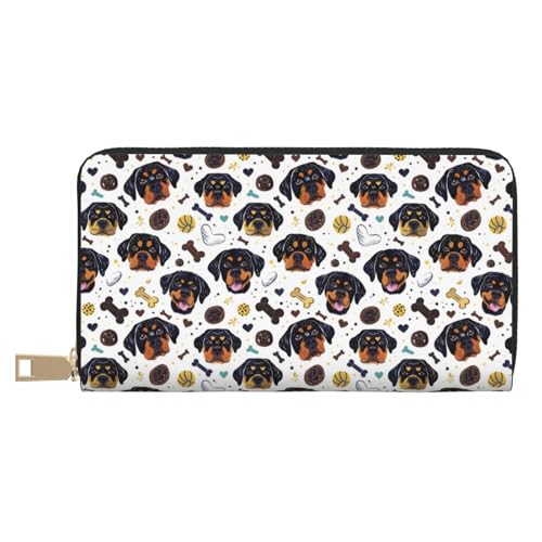 Leather Thin Slim Wallets for Women & Men - Cute Rottweiler Dog Print Card Wallet Holder with Zipper