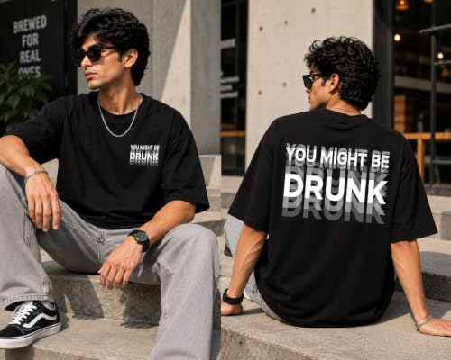XENTORA You Might Be Drunk Graphic Oversized T-Shirt, White - Image 4