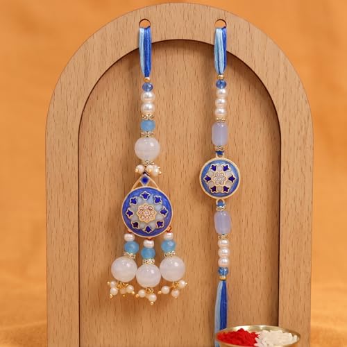 Image of TIED RIBBONS Rakhi for Brother and Bhabhi - Designer Lumba Rakhi Set with Roli Tikka for Bhaiya Bhabhi for Rakshabandhan
