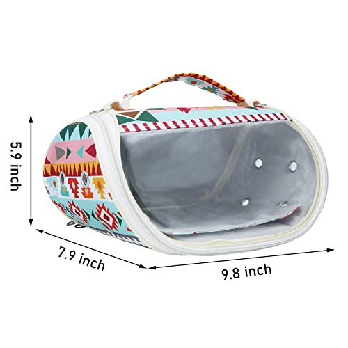Wontee Small Animal Carrier Bag Portable Outdoor Travel Handbag for Hamster Rat Mice Baby Guinea Pig Chinchilla Hedgehog Squirrel Sugar Glider Small Parrots (M, Pink Ethnic) - Image 6