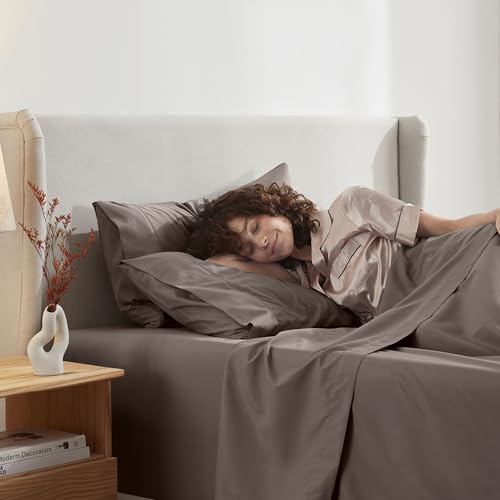Image of Nestl Short Queen Bed Sheet Set - Chocolate Brown - 4-Piece Deep Pocket | Instantly Soft, Night-One Ready (No Wash Required). Fits 16-Inch Deep Pockets, 360-Degree Elastic Grip