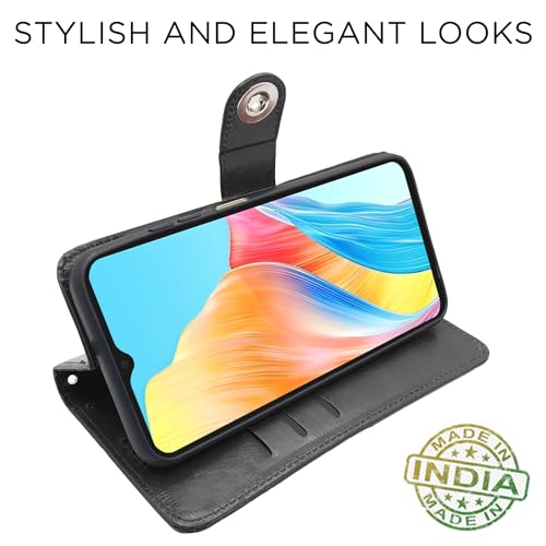 Image of Pikkme Oppo A38 4G / Oppo A18 4G Flip Cover Leather Finish | Wallet Stand and Shock Proof | Inside TPU with Card Pockets | Complete Protection Button Flip Case (Black)