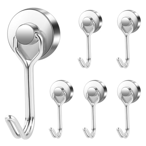 LOVIMAG Hooks, 40lbs+ Magnetic Magnet Hook 2026 Cruise Cabin Ship Essentials Heavy Duty Strong Refrigerator Fridge Hanging for Classroom Beach Vacation Kitchen Grills Home Mug Hanger (6 Pack), Silver