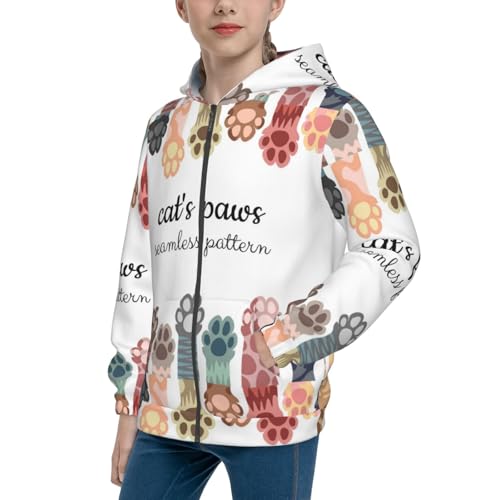 Cat Paws Kids Pullover Hoodies Boys Zip Up Sweatshirts Girls Athletic Clothes with Pocket