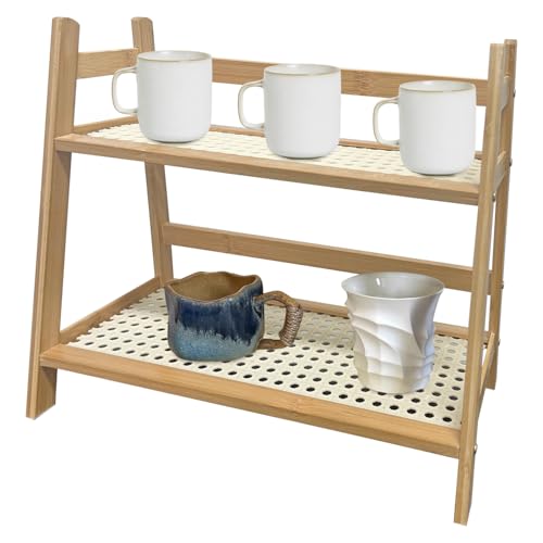 2 Etagen Küchen Organizer Bambus Nachahmung Rattanweberei Deko Küche, Gewürzregal,Küchenregal, Schrank-Organizer Küche, Tee Organizer...