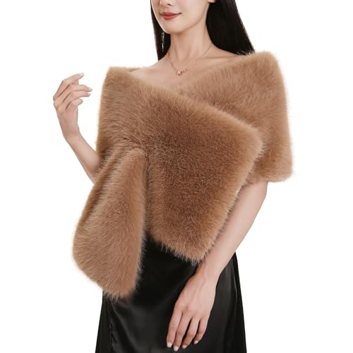 Dikoaina Women's Large Faux Fur Shawl Wraps Stole Cloak Coat Sweater Cape for Evening Party/Bridal/Wedding